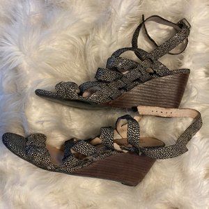 Strappy Black and White Wedges